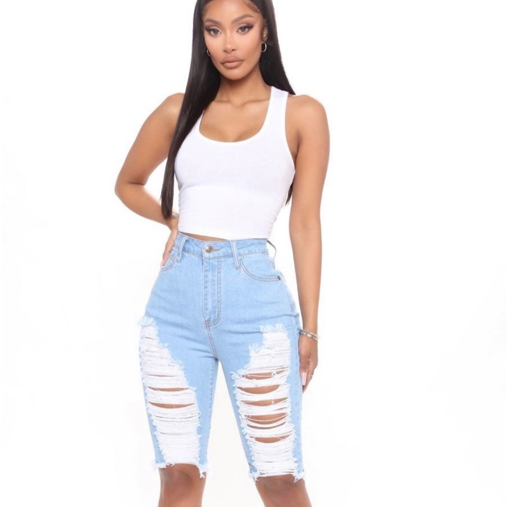 “Won’t Shy Away”  denim Bermuda shorts